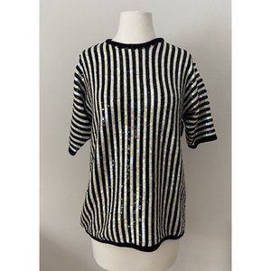 Regency collection‎ By Joyce Vintage Women’s Sweater Sequins Black White Stripe